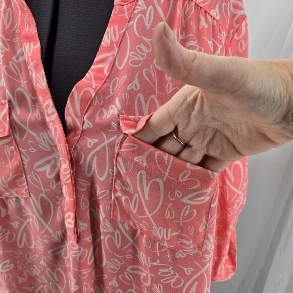 76-3 Torrid Pink Peach Heart Harper ¾ sleeve blouse top Size 1 (14/16) - Picture 2 of 10
